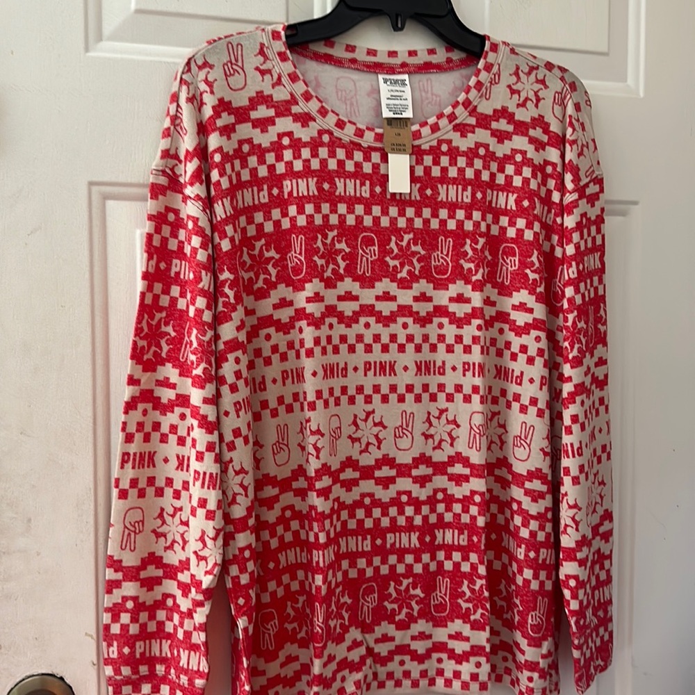 VICTORIA’S SECRET PINK COZY LONG-SLEEVE SLEEP SHIRT: FAIR ISLE: NWT: SIZE L